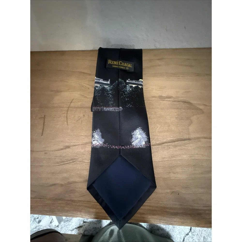 Rene Chagal Mens Neck Tie Vintage White House Canon Washington DC Handmade Black